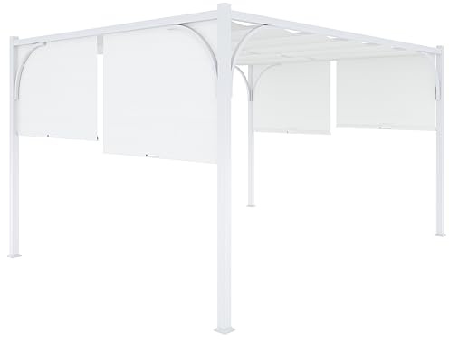 BRICOZONE Pergola Gazebo 3x4 M Struttura in Acciaio Bianca con Tetto Scorrevole Telo Impermeabile Retrattile per Giardino Terrazzo Piscina Esterno Campeggio