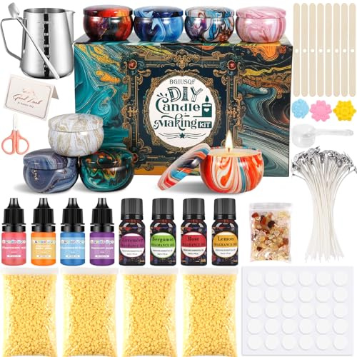 BGIUSQF Kit Candele Fai Da Te, Set per Realizzare Candele Include 8 Barattoli, 4 Confezioni di Cera D'api, Crogiolo, 30 Stoppini