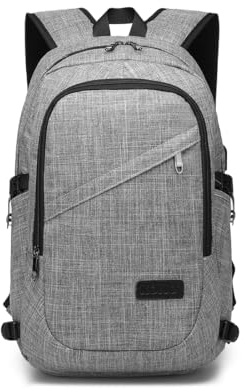 Kono Mochila para Portátil de 15,6 Pulgadas, Antirrobo e Impermeable con Puerto de Carga USB, Ligera para Hombre, Viaje, Trabajo, Universidad y Escuela (Gris)