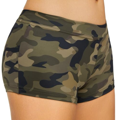 SUPRNOWA Low Rise Boy Cut Shorts for Women Athletic Spandex Gym Workout Booty Volleyball Yoga Dance Shorts (Camo Green, XS)