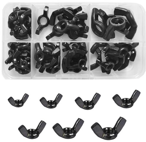 64 Stück M10/M8/M6/M5/M4/M3 Flügelmutter Sortiment Kit, Butterfly Wing Screw Nuts, Thumb Hand Screw Parts(Schwarz)