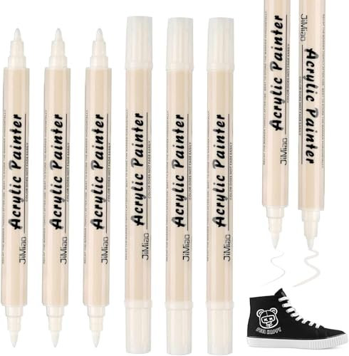 WOKICOR Textilstifte Waschmaschinenfest, 6 Stück Acrylstifte, Dual Tip Textilmarker Weiß, Wasserfeste Textilfarbe Permanent Stoffmalstifte für T-Shirt Stoffbeutel Basteln