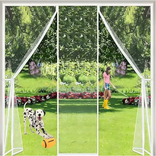 Zanzariera Magnetica, Tenda Zanzariera Porta Ingresso Cortile, Anti Insetti Traspirante Chiusura Automatica con Rete Fine,145x220cm Bianco