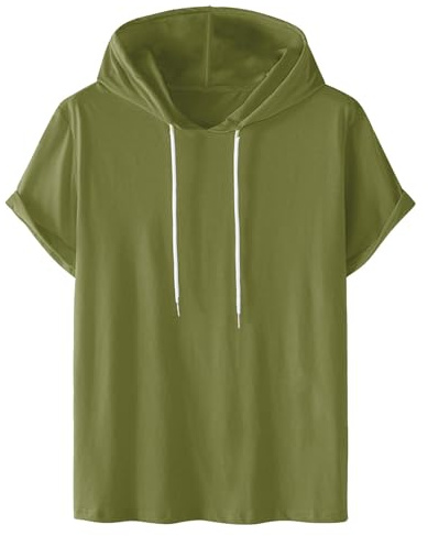 Générique Sweat à Capuche Homme Hoodie Coton Manches Courtes T-Shirt Été Décontracté Tshirts Couleur Unie Tee Shirt Sport Respirant Tee-Shirt Confortable Teeshirt Warehouse 02 Vert armée L