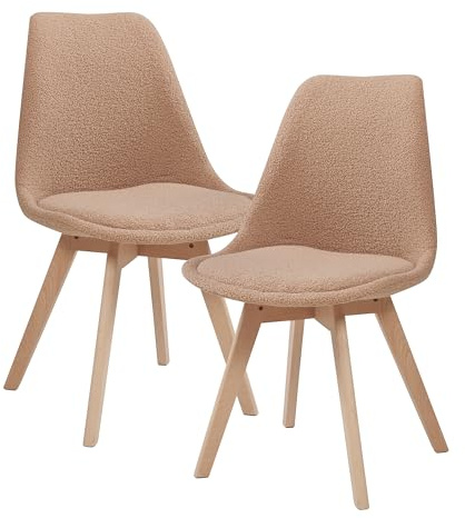 [en.casa] Lot de 2 chaises de Salle à Manger avec Siège Confortable et Rembourré Chaise de Salon Scandinave Construction Robuste Coque Plastique Bouclé Hêtre 82 x 49 x 54 cm Taupe