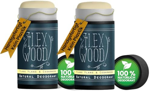 The Ilex Wood - Desodorante natural de ylang ylang y cedro - Paquete de 2 (2 x 70 ml). Vegano, sin plástico, sin alcohol, sin toxinas, sin sales de aluminio y sin crueldad animal.