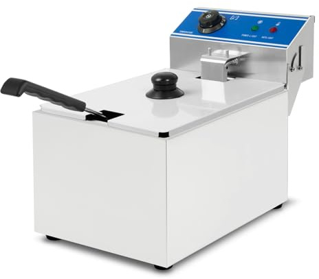 VERTES Friggitrice in acciaio inox 8L, 3000W, 230V, principio della zona fredda, temperatura regolabile in continuo 50-200°C, cestello per frittura, pulsante di reset, funziona olio e grasso liquido