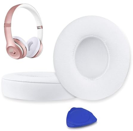 Cuscinetti Auricolari Di Ricambio per Beats Solo 2 e Solo 3 Wireless On-Ear Cuffia con morbida pelle proteina/memory foam/nastro adesivo forte - Bianca