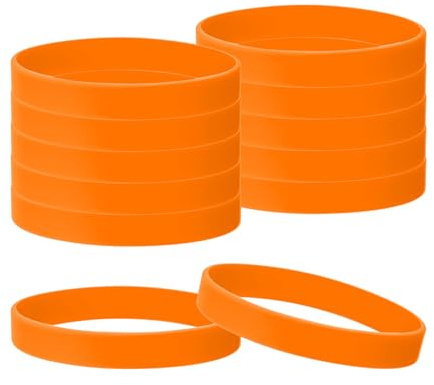 TIXIPEM Rubber Bracelets [12PCS] - Silicone Wristbands Solid Color Bracelets Use for Men Women Teen & Sports Team & Events & Gym - [Orange-8.3IN Cir] Blank Rubber Sports Bands