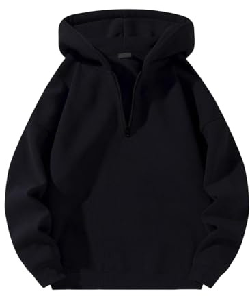 Generico Sudaderas con Capucha para Hombre Invierno Cómodo Suave Jersey Oversize Color Sólido Ligero Hoodie con Bolsillos Deportivo Y2k Jogging Chaqueta Firmada Ancha Otoño Sudadera Streetwear, Negro