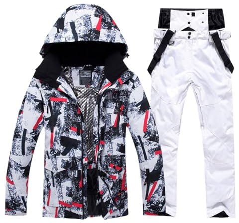 Generisch Conjunto de traje de esquí para hombre, resistente al viento, aislante, ropa de invierno, chaqueta de snowboard con pantalones, Suit C2-white, L