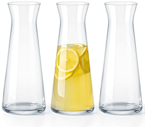KONZEPT 3 Stk. Wasserkaraffe aus robustem Glas – 1 Liter, Glaskaraffe spülmaschinenfest, BPA-frei, stilvoll und stabil