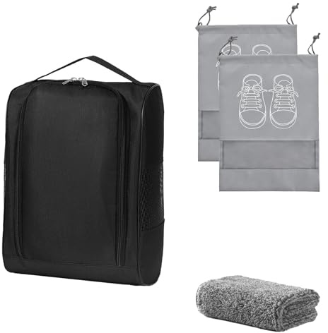3PCS Breathable Football Boot Bag Set, 33x23x12cm Portable Shoe Organizer | Breathable Fabric, for Travel/Gym/Football Training (Black)