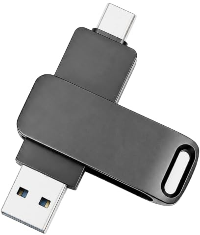 Memoria USB 256 GB tipo C y USB A 2.0 Dual Connectique Flash Drive, Memoria USB C de alta velocidad de 100 MB/s, almacenamiento externo portátil de metal gris para PC, Mac, Tablet, Laptop, Smartphone