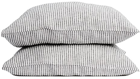 My Linen Home | Set di 2 Federe in Lino Lavato (100% StoneWashed) | Federe Cuscini 40x60 cm I Ipoallergenico, Termoregolazione e Traspirabilità I Adatto a Tutte le Stagioni | Copricuscini Strisce