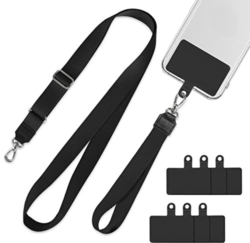 mylovetime Handy Band Universal Crossbody, Handyband & Handschlaufe und 6 Stück Selbstklebend Pads, Verstellbar Handyband zum Umhängen Handy Lanyard kompatibel mit alle Smartphones Schwarz