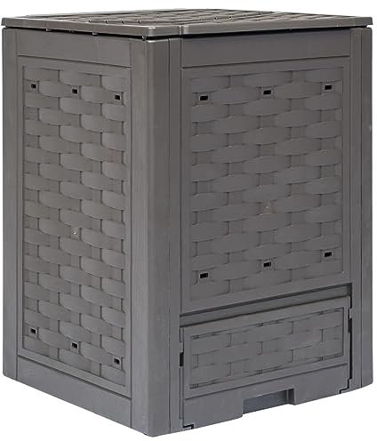Compostiera da Giardino Marrone 60x60x83 cm 300 L in plastica Rattan