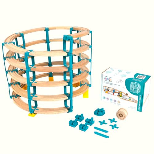 Yamba Set di adattatori per ferrovia in legno Helix 5 – Adattatore pietre compatibili per binari Brio® e mattoncini duplo® – Swiss Made accessori per binari in legno e blocchi di fissaggio