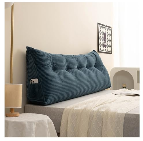 Headboard Wedge Pillow,New Corduroy Bed Wedge Pillow for Headboard,Versatile Triangle Cushion Reading Support Pillow with Removable Cover,Soft and Supportive(Blue,150 * 50 * 20cm)