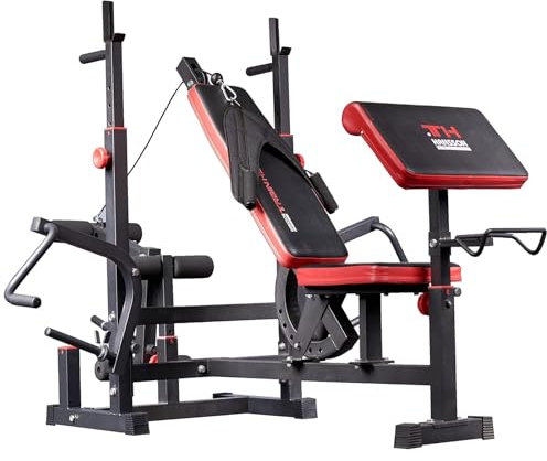 Train Hard® Kraftstation med gjutjärnsvikter, skivstångshylla, curlpult och fjäril, inkl. 40/50/62/92 kg hantlar set, optinal latDragsko (A: hantelbänk)