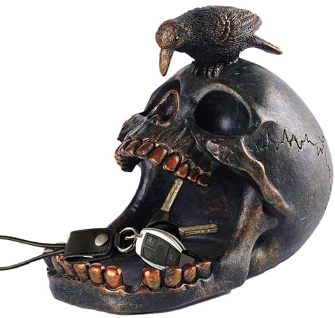 Plato de dulces de calavera – Calavera de cuervo de Halloween, bandeja de almacenamiento de joyas, plato de monedas de calavera de cuervo de Halloween, organizador de joyas para estanterías,
