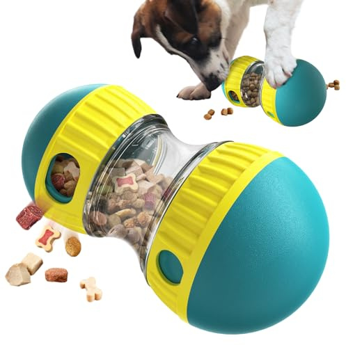 CYBERNOVA Interactive Dog Toys, Treat Dispenser and Adjustable Food Dispensing Slow Feeder Ball,Stimulating Dog Nature and Enhancing Intelligence (Blue+Yellow)