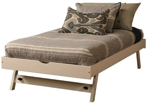 BOWERY HILL Pop Up Twin Bed, Solid Hardwood Construction, White Finish, Foldable Design with Sturdy Casters, Compatible with Daybed or Twin-to-King Conversion, Ideal for Bedroom Use
