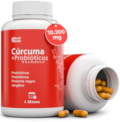 Curcuma, Piperina, Zenzero e PROBIOTICI | Alta Concentrazione >95% Curcumina | Antinfiammatorio | 10300 mg | Benessere Articolare, Muscolare, Osseo e Digestivo | 125 giorni | Solo 1 capsula al giorno