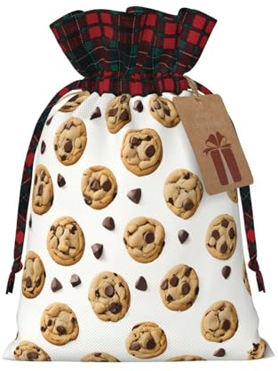 Food Chocolate Chip Biscuits -Print Multi-Colored Burlap Drawstring Pouches, Eco-Friendly Bags For Parties Wedding Favors Packaging M Size
