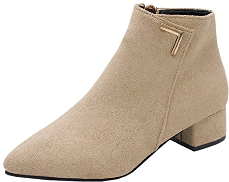 2026 Botines Mujer Térmica Retro Chunky Tacones Moda Botas Altas Mujer Cremallera Transpirable Zapatos Cortos Botas de Mujer, beige, 40 EU
