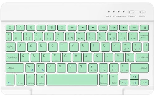 BQSS Clavier sans Fil Bluetooth AZERTY Français, Clavier Léger Silencieux Keyboard, Rechargeable USB C, Easy-Switch pour iPad, iPhone, Windows, Android téléphones et tablettes