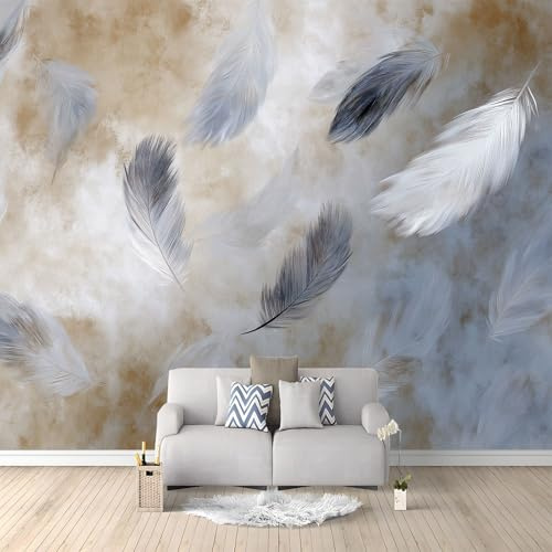 Carta da Parati 3D Shabby Chic Piume 250x175 cm Murale Poster Grande, Carta Parati Fotomurale Stampata 3D per Soggiorno, Camera Letto, Sala Pranzo