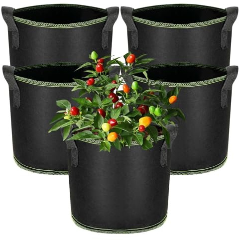 Rlssaki 5 Piezas Bolsa de Cultivo con Asas, Bolsas de Tela no Tejida para Plantas, Bolsas para Cultivo de Plantas, Reutilizables, para Balcón, Jardín, Invernadero, Huerto Urbano (60L)