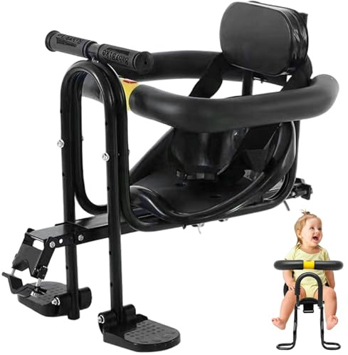 Otbushit Seggiolino per Bici per Bambini Seggiolino per Bici con Montaggio Anteriore per con Cintura di Sicurezza Schienale Poggiapiedi e Maniglia per Bambini da 2 a 5 Anni