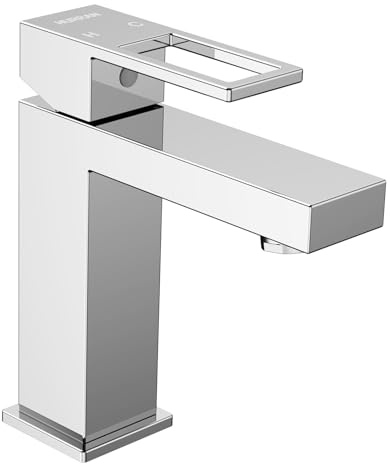 Grifo de baño monomando para lavabo, HURRAN grifo de baño cromado, grifo mezclador de agua caliente/fría, grifos de lavabo, fácil montaje para autocaravanas inodoros lavabos