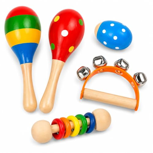 5Pcs Maracas, Rattle Set, Colourful Shakers for Musical Activities and Daily Play