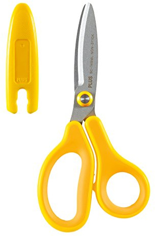 PLUS Schere Fitcut Curve Kids SC-145ML, abgerundete Sicherheitsspitze, Antihaftbeschichtung, inkl Schutzkappe, für Linkshänder, 1 Stück, gelb