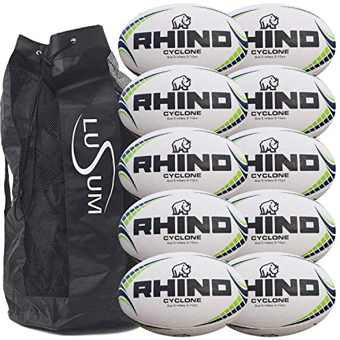 Big Game Hunters 10 x Rhino Cyclone Training Rugby Balls And Bag (Size 4)