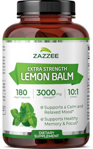 Zazzee Organic Lemon Balm 10:1 Extract, 180 Vegan Capsules, 6 Month Supply, Melissa Officinalis, Calm, Mood, Stress & Relaxation Support, Herbal Supplement, All-Natural, Non-GMO, Made in the USA