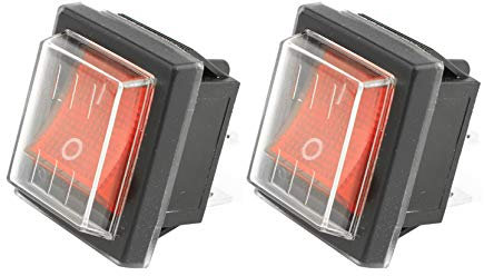 Futheda Interruptor de motor universal para aspiradora industrial, 2 unidades, interruptor basculante DPST, 4 terminales, luz roja, 16 A, 250 VAC, con cubierta impermeable