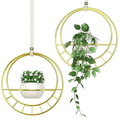 Jackcube MK625A Design Gold hängende Fenster-Pflanzgefäße für Zimmerpflanzen, 2er-Set, Deckenwand, Fensterbank, Pflanzenhänger mit weißen Keramik-Sukkulenten, Blumentöpfen, 2 Stück