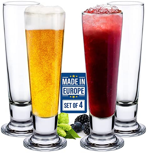 Beer Glasses Set, Tall Footed Pilsner Glass, Pint Beer Drinking Set, Lead-Free Brewery Tumblers, Craft Beer Tasting Glass, 4 PCs