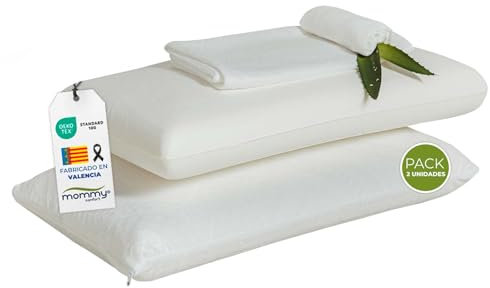 MOMMY CONFORT Pack 2 Almohadas Viscoelásticas 75 cm - Núcleo Compacto con Funda Interior + Funda Lavable con Cremallera - Memory Foam Adaptable Cuello - Termorreguladoras + Suaves y Ergonómicas