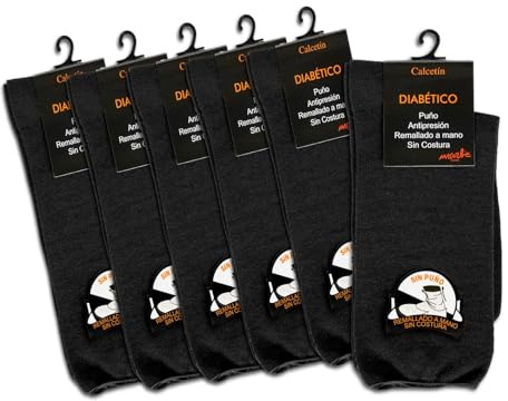 HD HISPANIA 6 pares Calcetines sin costuras pie diabético - Calcetines Diabéticos Hombre Sin Goma, Sin Costuras, Anchos y Médicamente Aprobados – Fabricadas en España con talla única 40-46