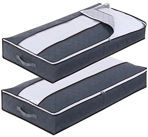 XPOOP 2 Pezzi Contenitore Sottoletto, Contenitori Vestiti, Contenitori Vestiti, Contenitore Sottoletto, Scatole per Vestiti per Vestiti Sotto Il Letto con Finestra Trasparente, Manico