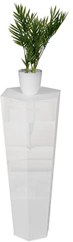 STEMA Seyfried Dekosäule Trapez (Weiß Hochglanz, 80x33x20cm) Beistelltisch, Blumenhocker, Pflanzensäule Holz, Sockel