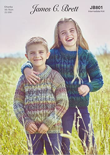 James Brett Childrens Chunky Knitting Pattern Cable Knit Sweater Jumper (JB801)