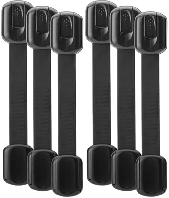 Bates- Child Safety Strap Locks, 6 Pack, Black Baby Cabinet Locks, Toilet Locks Baby Proof, Child Proof Drawer Locks, Cabinet Baby Locks for Cabinets, Child Proof Cabinet Locks, Drawer Child Locks