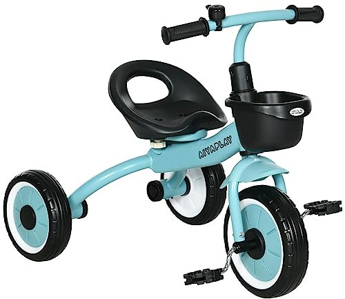 AIYAPLAY Dreirad, Kinderfahrrad mit Verstellbarer Sitz, Laufrad mit Fahrradkorb, Klingel, Kinderrad mit Pedalen, Lauffahrrad für Kinder 2-5 Jahre, Metall, Blau