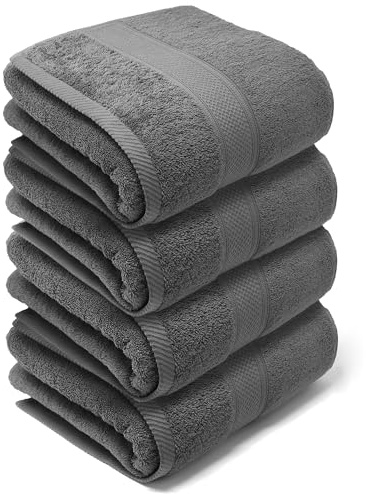 LEBENGOOD Juego de Toallas Baño Grandes 100% Algodón Premium 550gsm | 4 Toallas Ducha Extra Grandes (90x170 cm) | Suaves, Absorbentes y Resistentes | Set de Toallas de Baño Premium (4 90X170 Acero)
